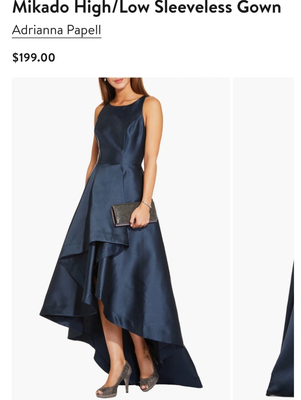 Adrianna Papell Navy High-Low Mikado Cocktail Gown